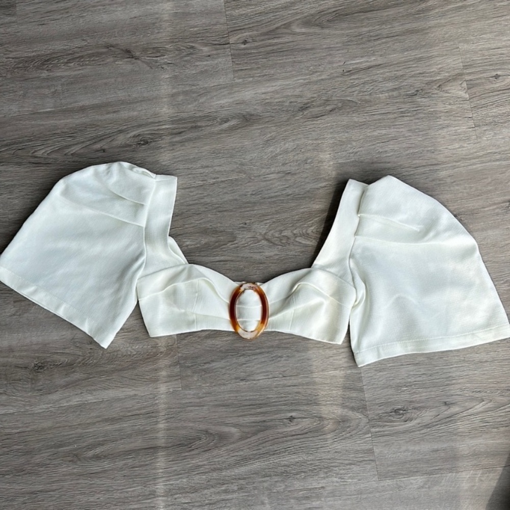 PatBO Cream La Mer Linen Crop Top Puff Sleeve sz 4